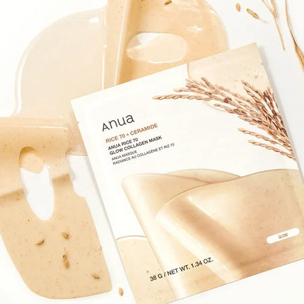 Masque visage Anua Rice 70 + Ceramide Glow Collagen – cosmétique coréen Tahiti