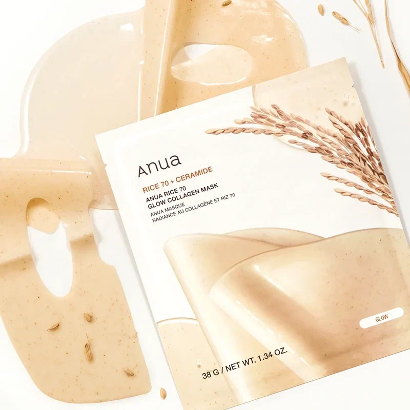Masque visage Anua Rice 70 + Ceramide Glow Collagen – cosmétique coréen Tahiti