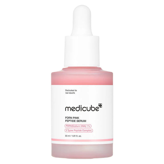 Medicube Pink Peptide Serum bottle on a white background cosmétique coréen tahiti