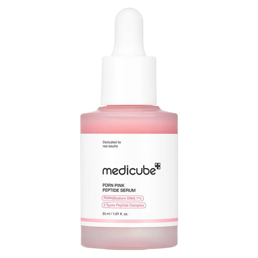 Medicube Pink Peptide Serum bottle on a white background cosmétique coréen tahiti