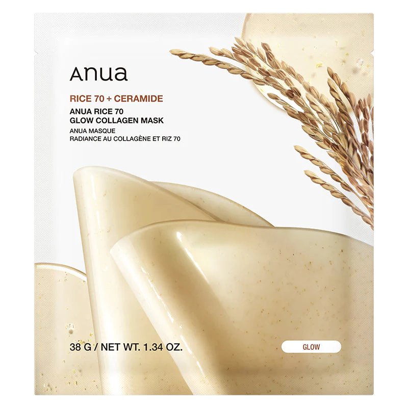 Masque visage Anua Rice 70 + Ceramide Glow Collagen – cosmétique coréen Tahiti